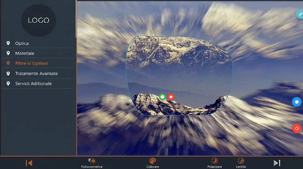 Virtual showcase of lenses, glasses and treatments