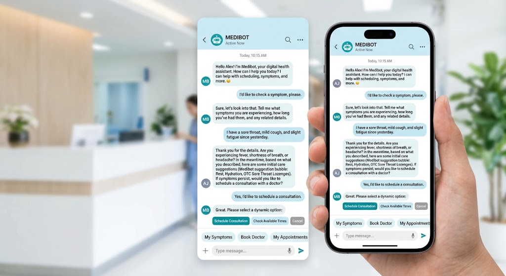 Medical chatbot on a phone: symptom check and consultation booking