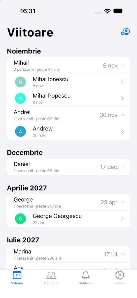 Upcoming name days in light mode